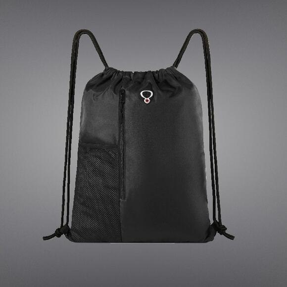 Thick Drawstring Lightweight Black Backpack Gym Bag with Pockets - Picture 1 of 9